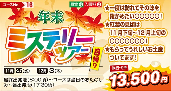 年末　ミステリーツアー（日帰り）