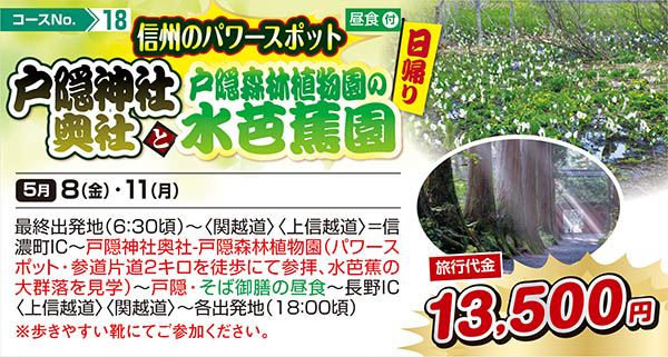 信州のパワースポット 戸隠神社奥社と戸隠森林植物園の水芭蕉園（日帰り）